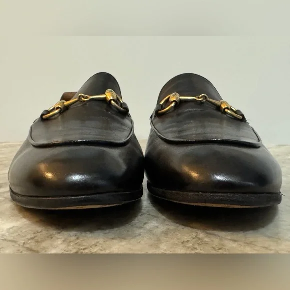 GUCCI BRIXTON Black Leather Horsebit Loafers US 8 Gucci 7.5 Jordaan $1100 - Picture 8 of 12